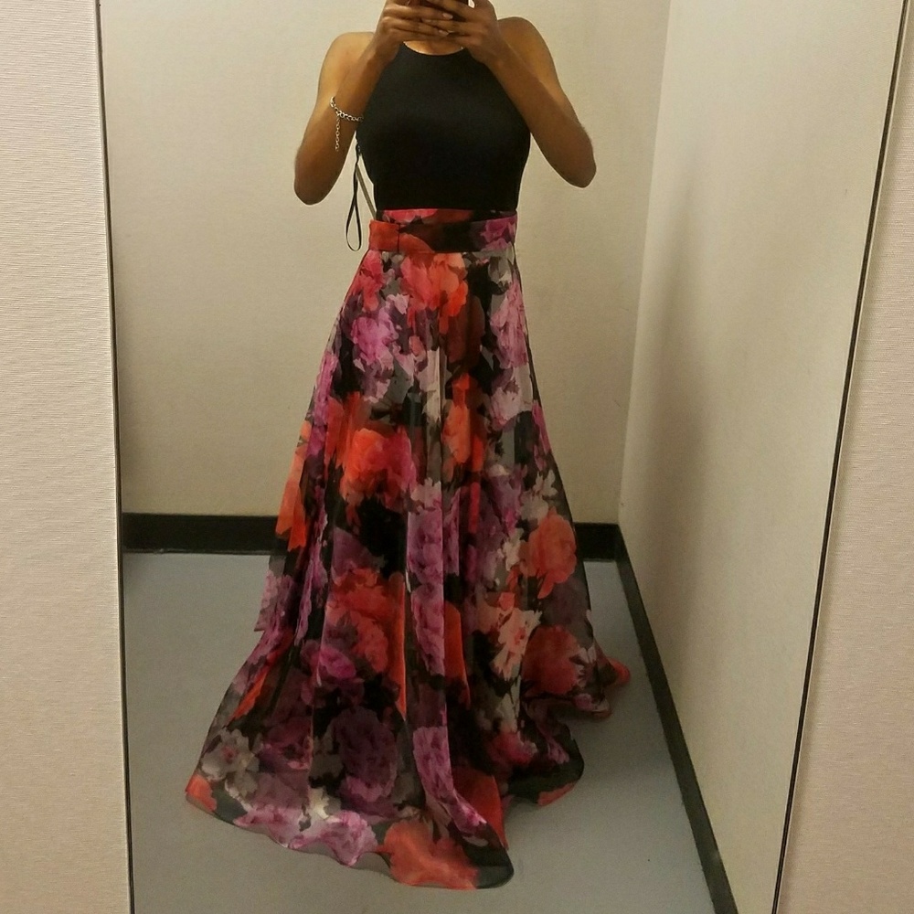 Black Floral Prom Dress Gown